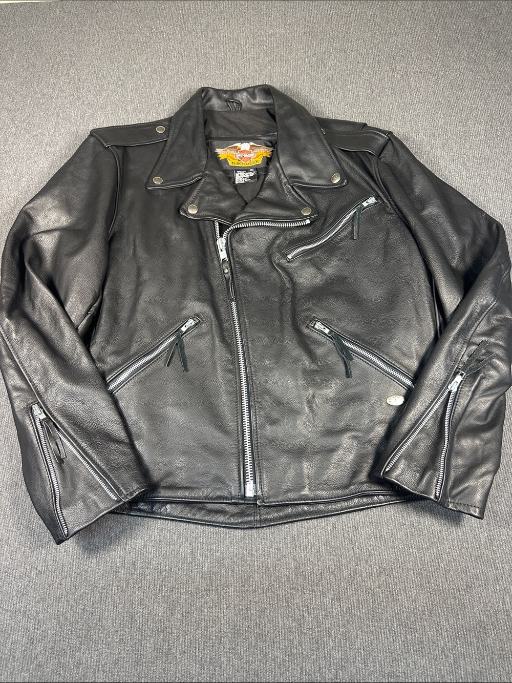 Harley Davidson Leather Jacket CA03402 Black Made USA Vintage Size XL Mens Mint